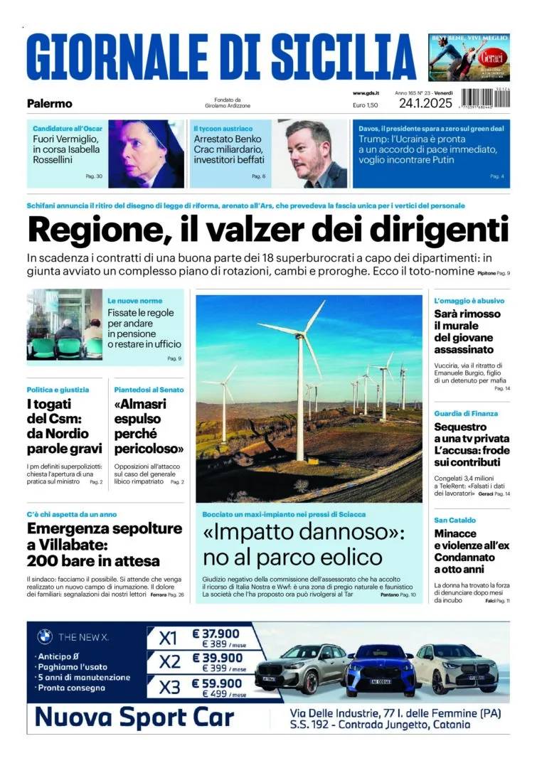 Prima-pagina-Giornale-di-Sicilia-edizione-di-oggi-24-01-2025