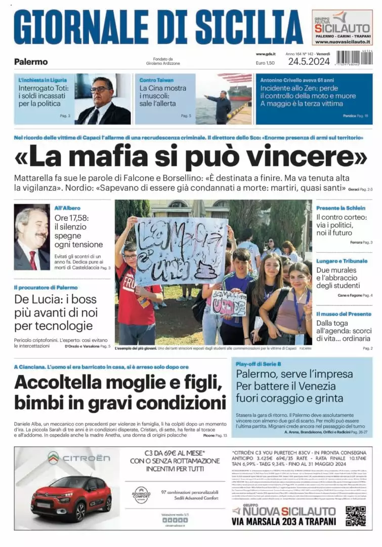 Prima-pagina-Giornale-di-Sicilia-edizione-di-oggi-24-05-2024