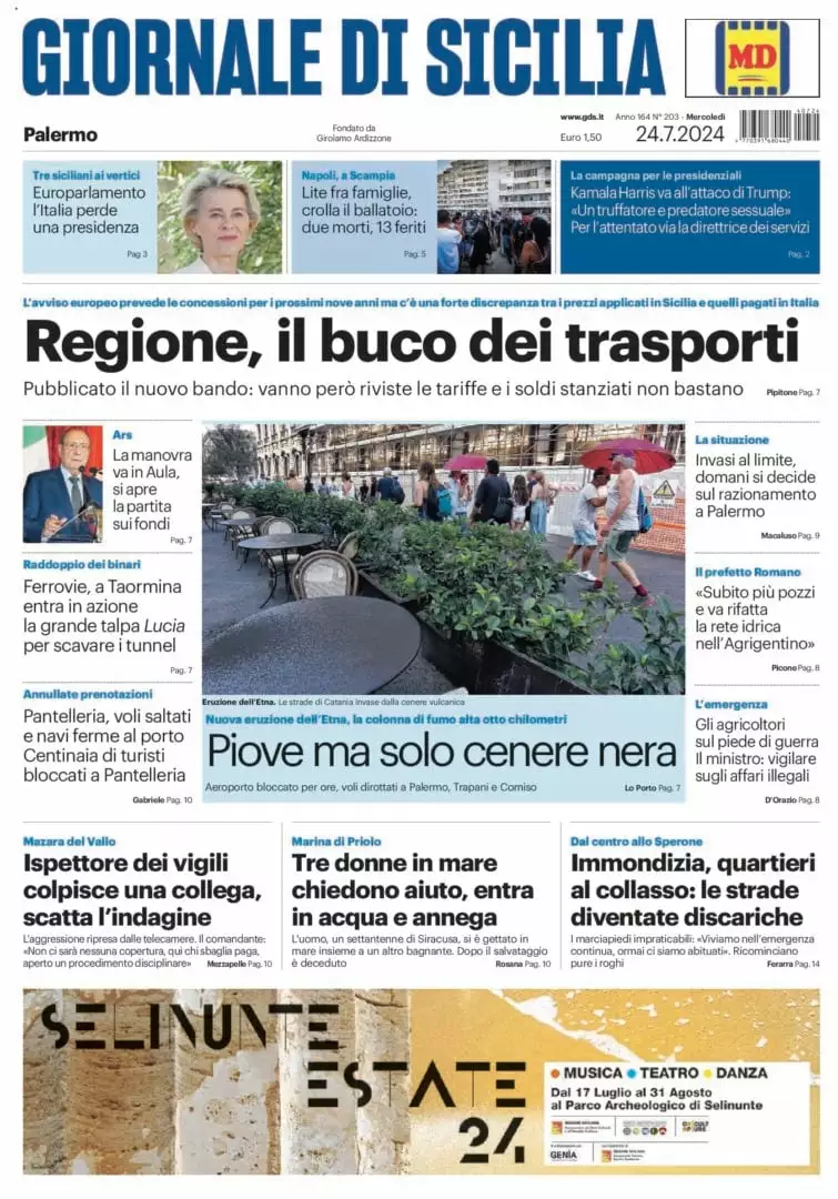 Prima-pagina-Giornale-di-Sicilia-edizione-di-oggi-24-07-2024