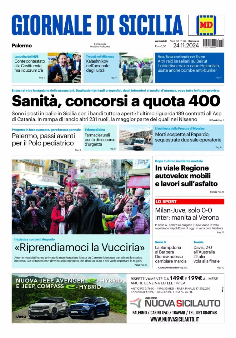 Prima-pagina-Giornale-di-Sicilia-edizione-di-oggi-24-11-2024