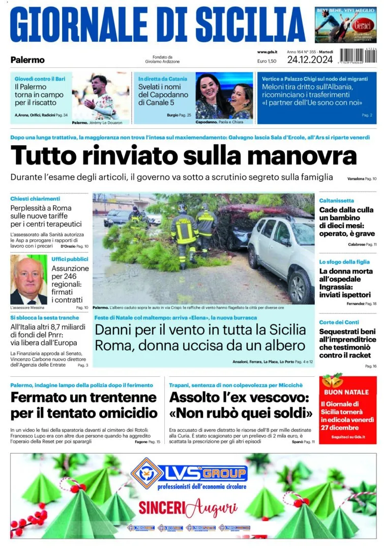 Prima-pagina-Giornale-di-Sicilia-edizione-di-oggi-24-12-2024