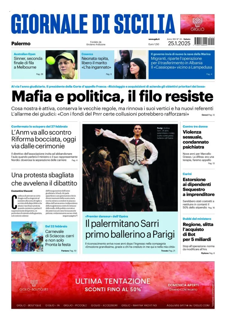 Prima-pagina-Giornale-di-Sicilia-edizione-di-oggi-25-01-2025