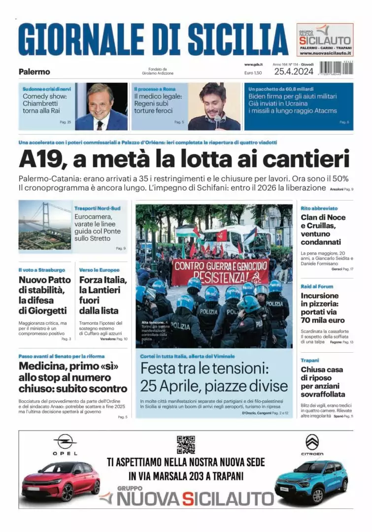 Prima-pagina-Giornale-di-Sicilia-edizione-di-oggi-25-04-2024