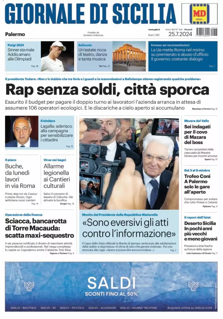 Prima-pagina-Giornale-di-Sicilia-edizione-di-oggi-25-07-2024
