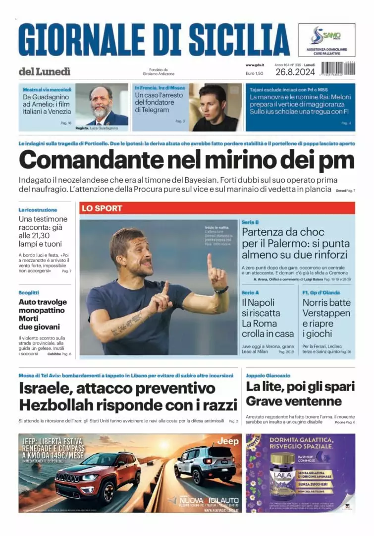 Prima-pagina-Giornale-di-Sicilia-edizione-di-oggi-26-08-2024