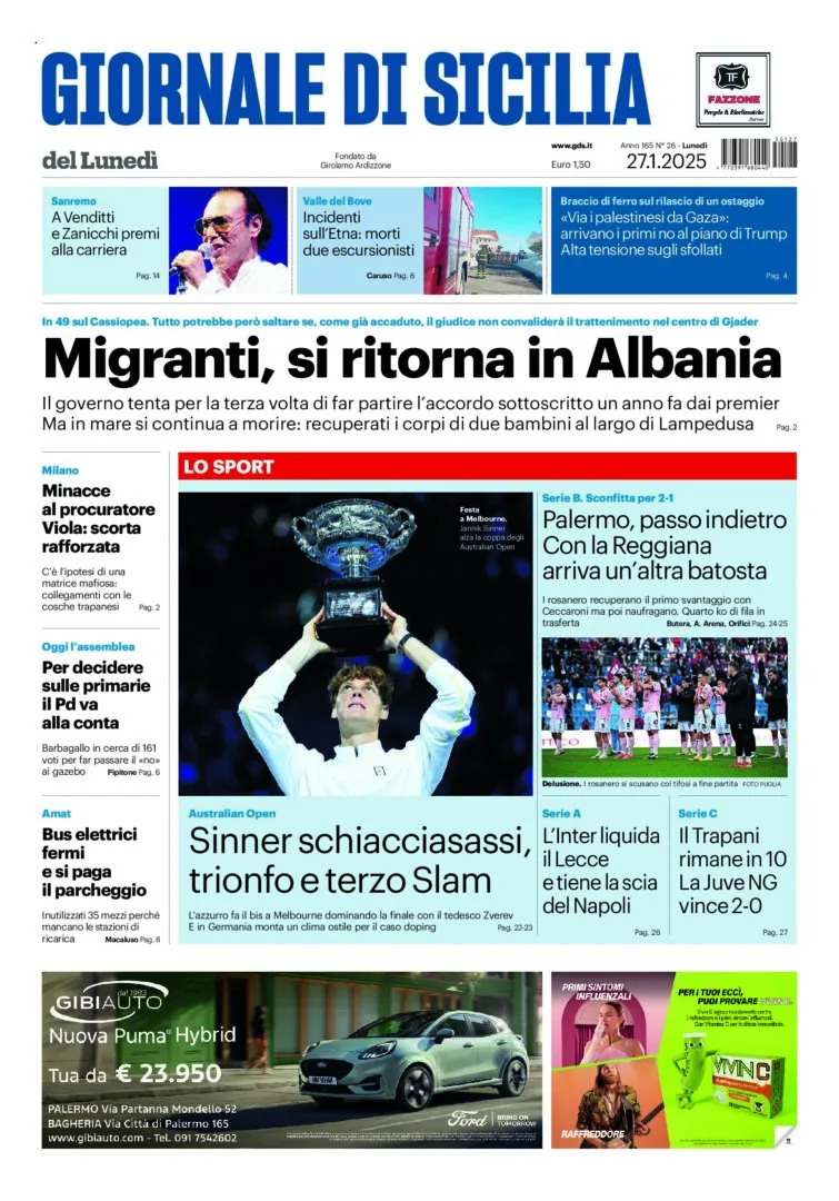 Prima-pagina-Giornale-di-Sicilia-edizione-di-oggi-27-01-2025