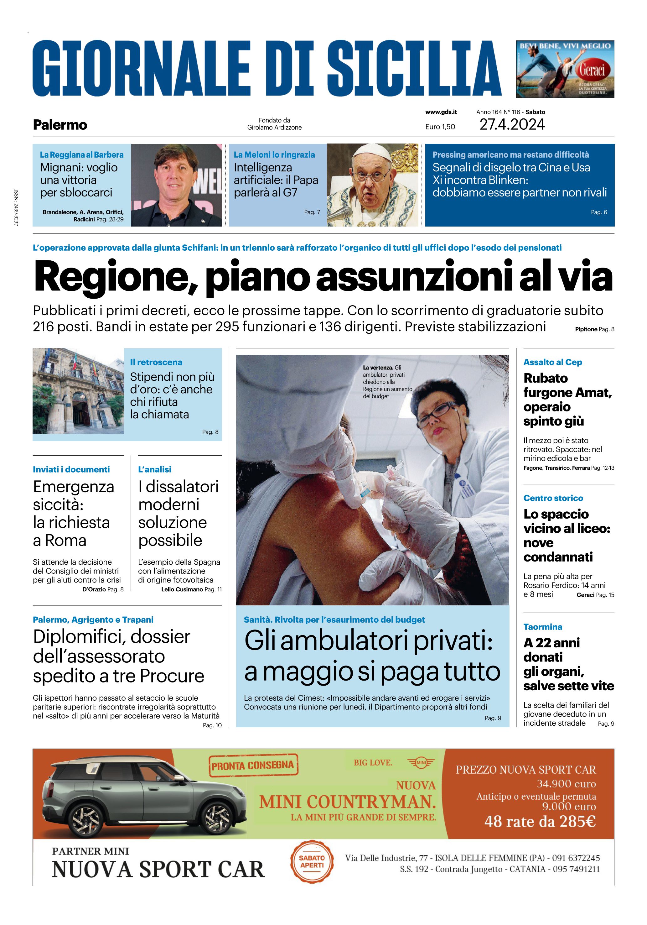 Prima-pagina-Giornale-di-Sicilia-edizione-di-oggi-27-04-2024