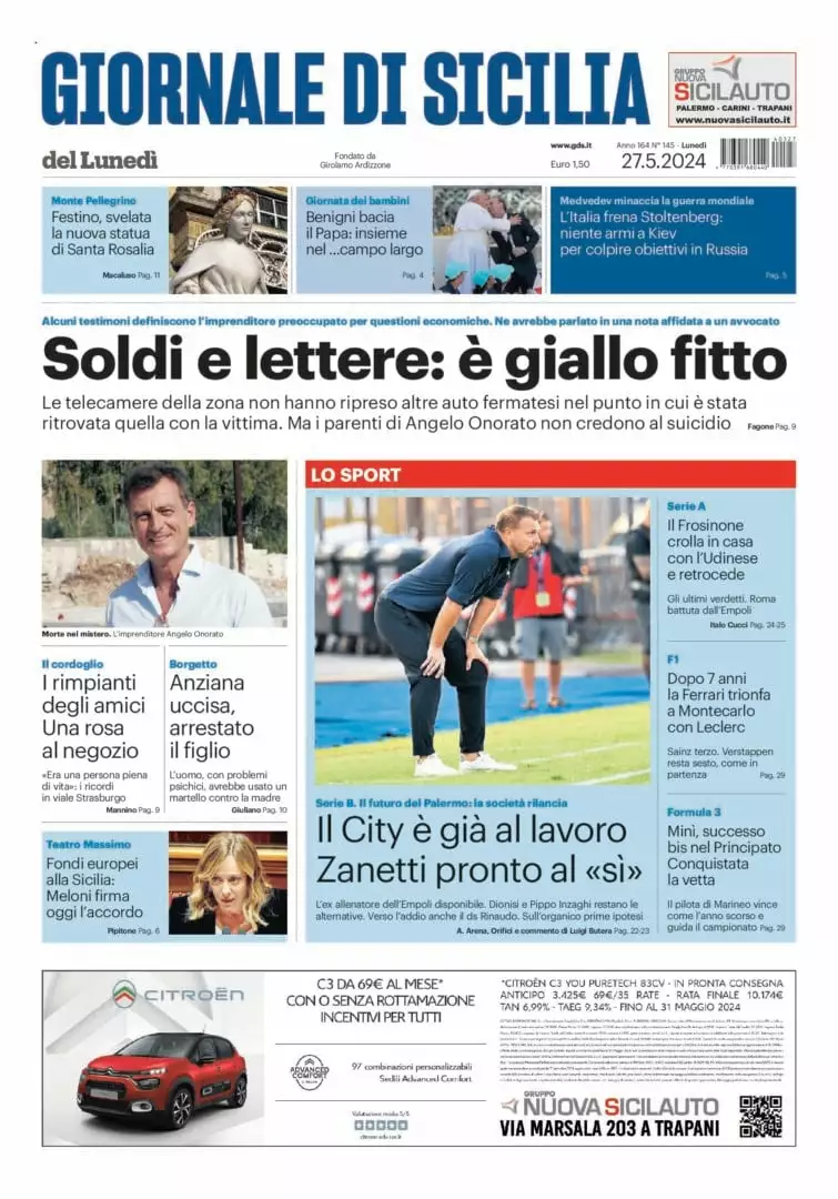 Prima-pagina-Giornale-di-Sicilia-edizione-di-oggi-27-05-2024