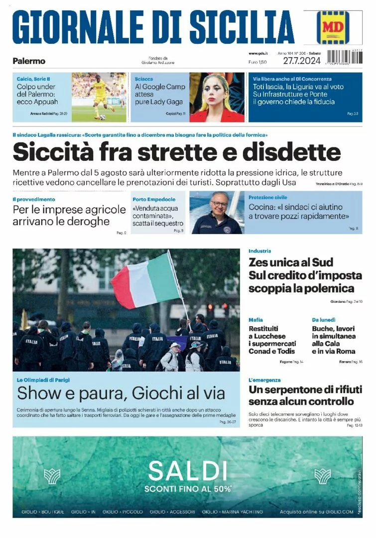 Prima-pagina-Giornale-di-Sicilia-edizione-di-oggi-27-07-2024