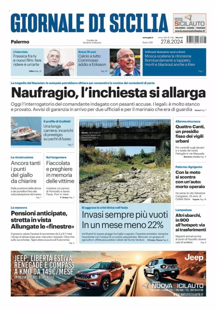 Prima-pagina-Giornale-di-Sicilia-edizione-di-oggi-27-08-2024