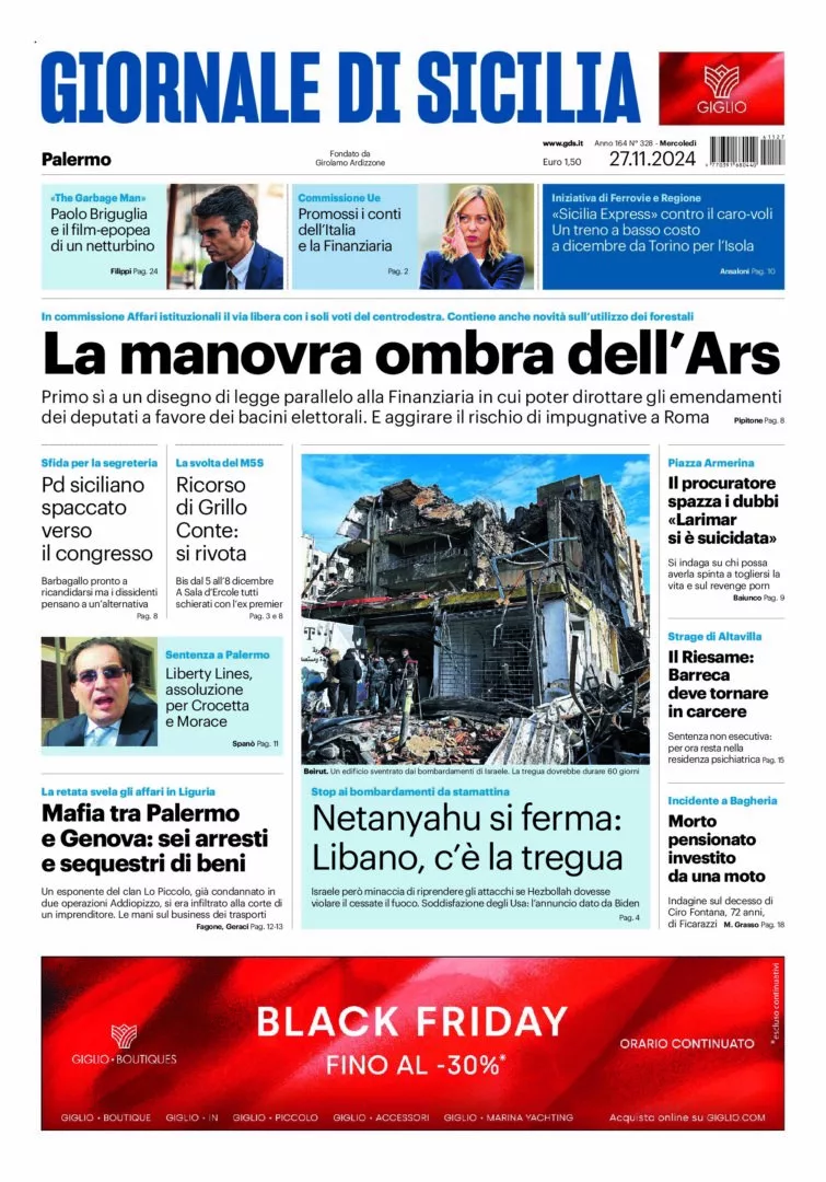 Prima-pagina-Giornale-di-Sicilia-edizione-di-oggi-27-11-2024