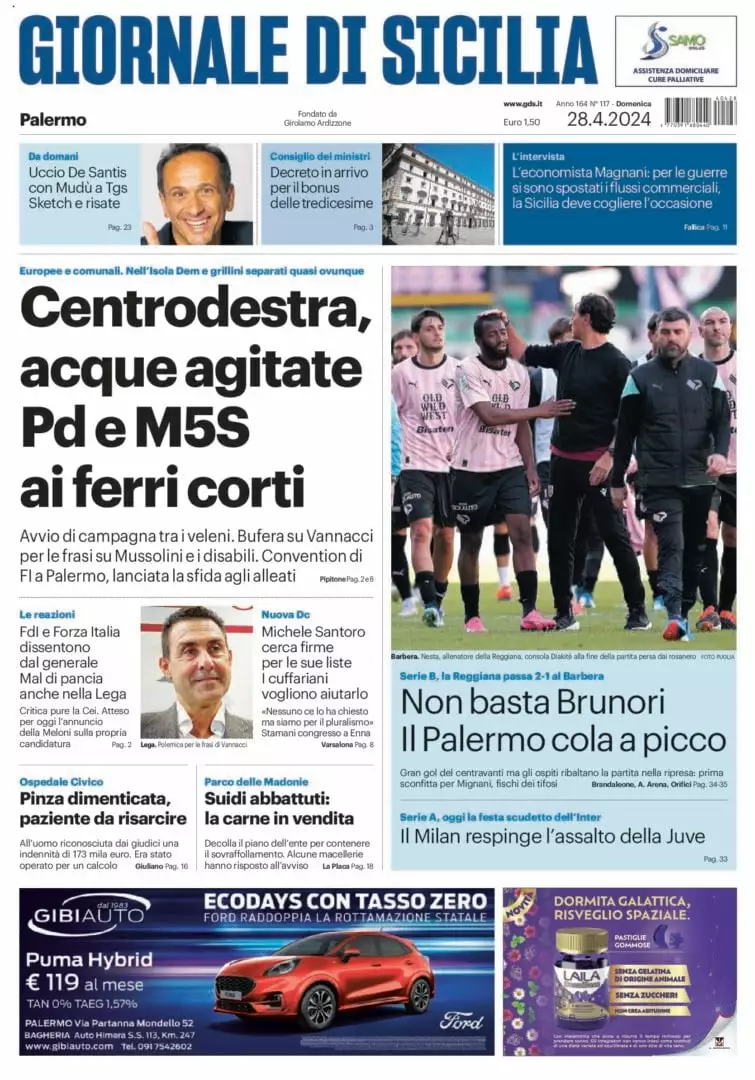 Prima-pagina-Giornale-di-Sicilia-edizione-di-oggi-28-04-2024