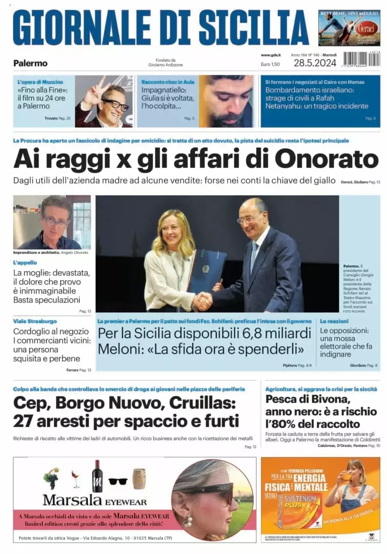 Prima-pagina-Giornale-di-Sicilia-edizione-di-oggi-28-05-2024