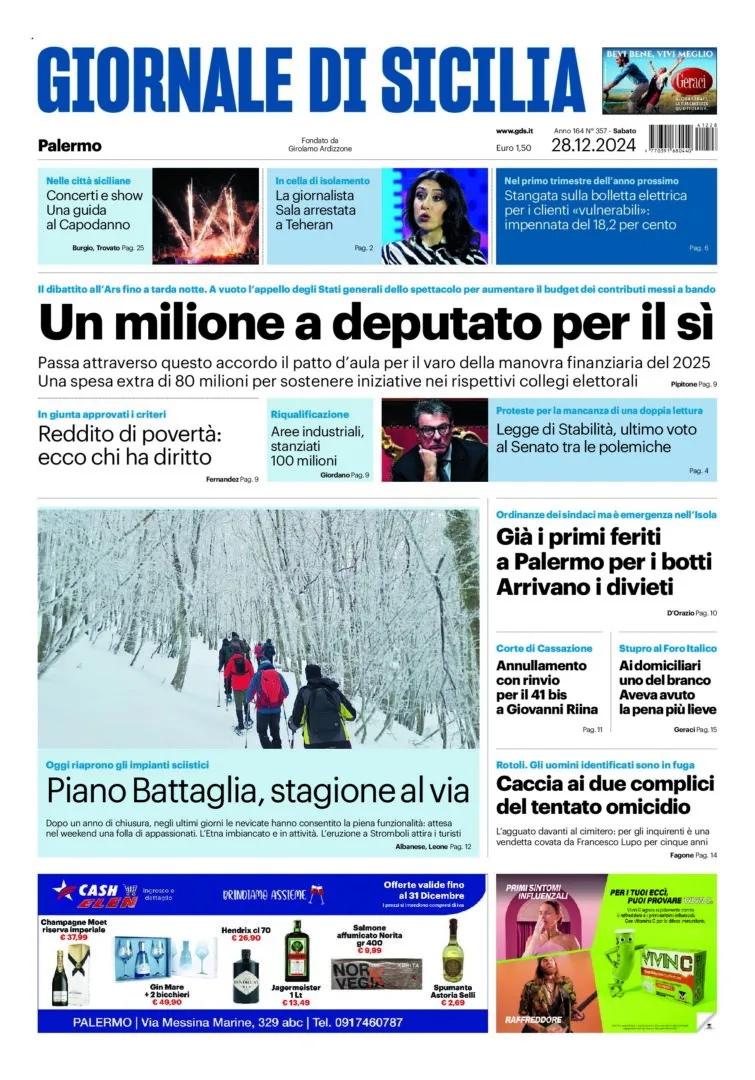 Prima-pagina-Giornale-di-Sicilia-edizione-di-oggi-28-12-2024