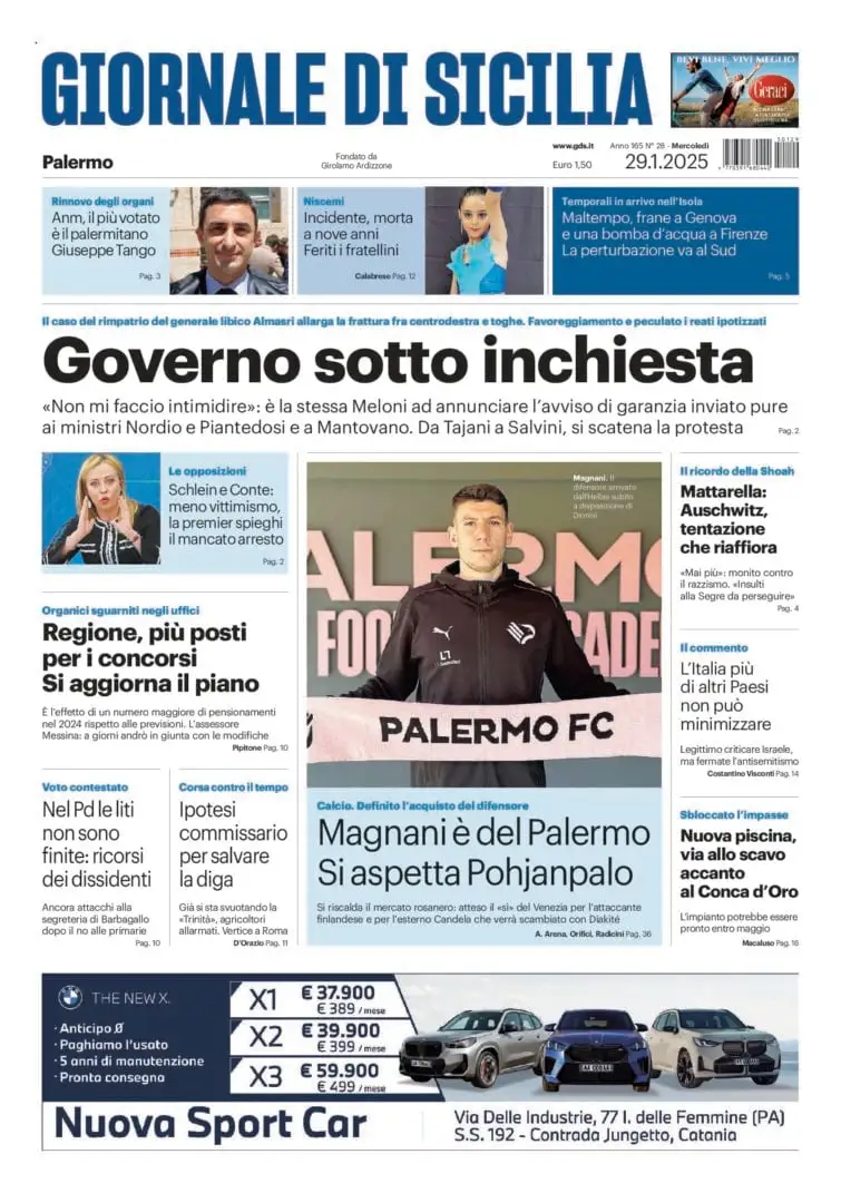 Prima-pagina-Giornale-di-Sicilia-edizione-di-oggi-29-01-2025