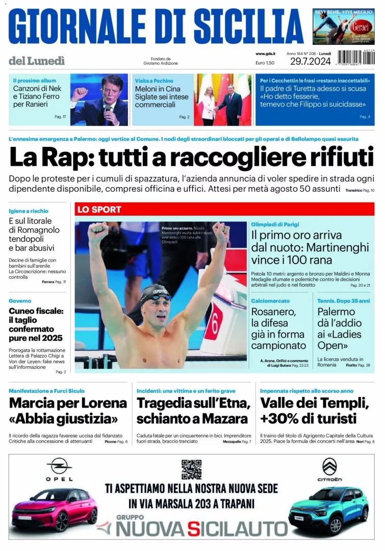 Prima-pagina-Giornale-di-Sicilia-edizione-di-oggi-29-07-2024