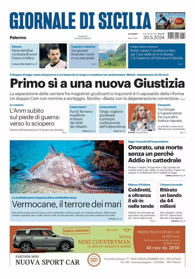 Prima-pagina-Giornale-di-Sicilia-edizione-di-oggi-30-05-2024