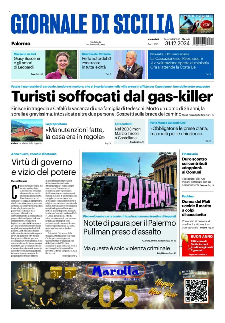 Prima-pagina-Giornale-di-Sicilia-edizione-di-oggi-31-12-2024