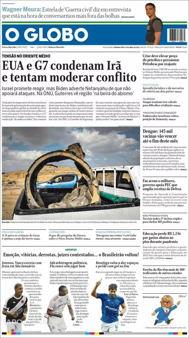 Prima-pagina-globo-oggi-edizione-del-2024-04-15