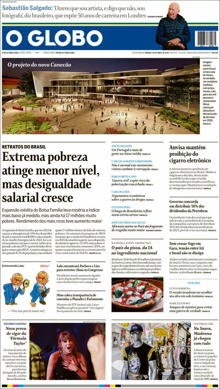 Prima-pagina-globo-oggi-edizione-del-2024-04-20