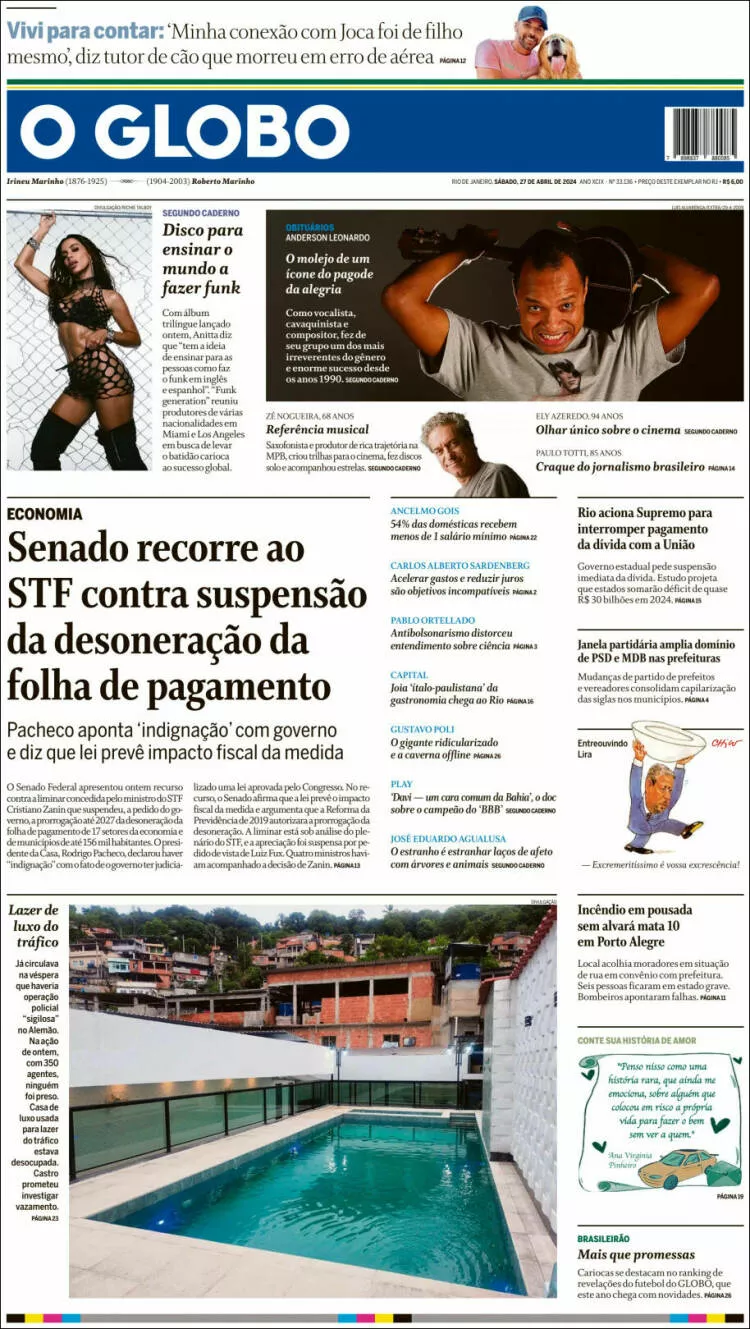 Prima-pagina-globo-oggi-edizione-del-2024-04-27