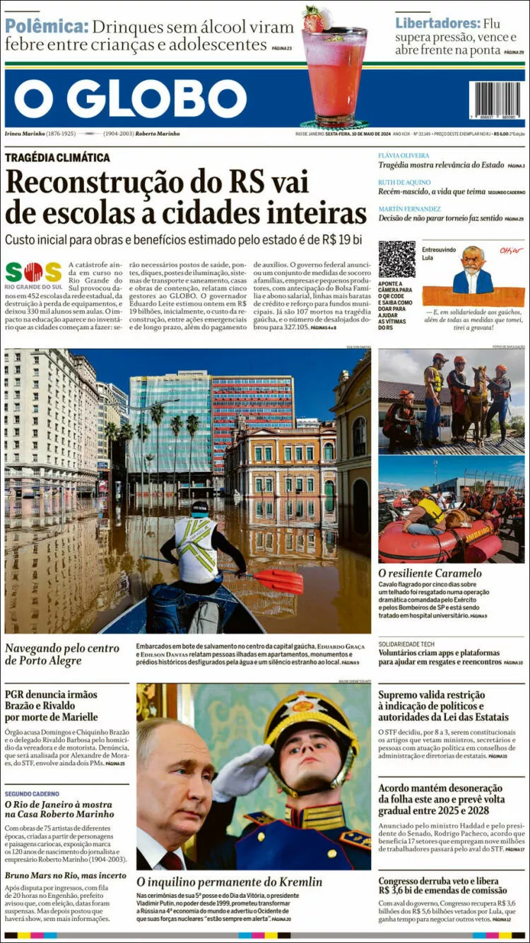 Prima-pagina-globo-oggi-edizione-del-2024-05-10