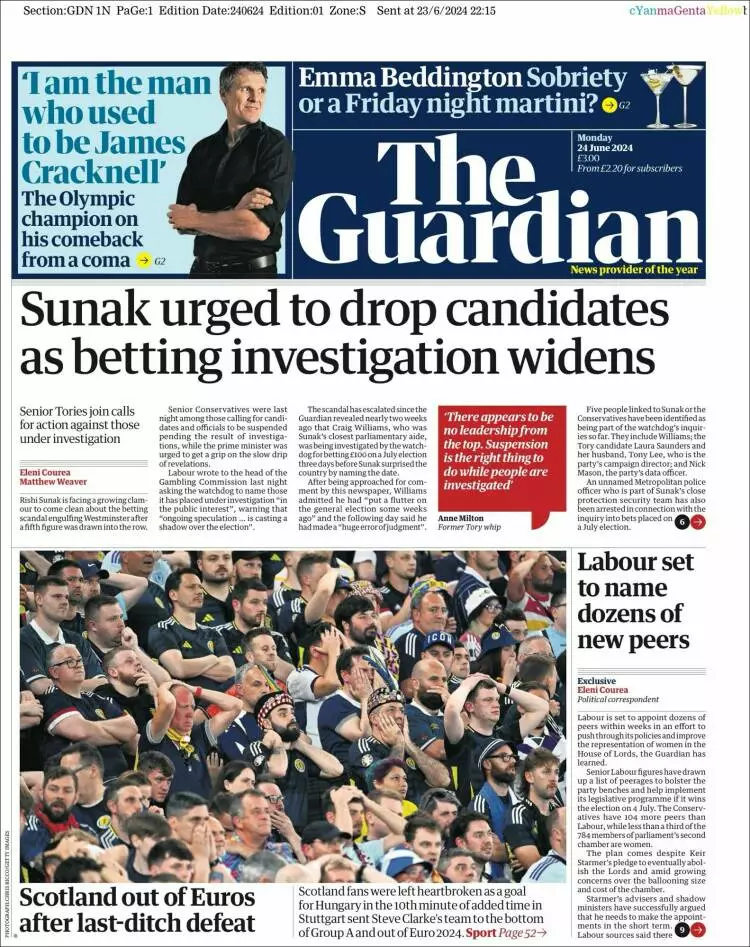 Prima-pagina-guardian-edizione-di-oggi-2024-06-24