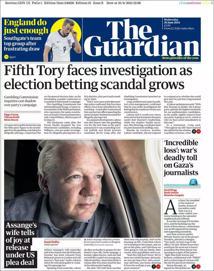 Prima-pagina-guardian-edizione-di-oggi-2024-06-26