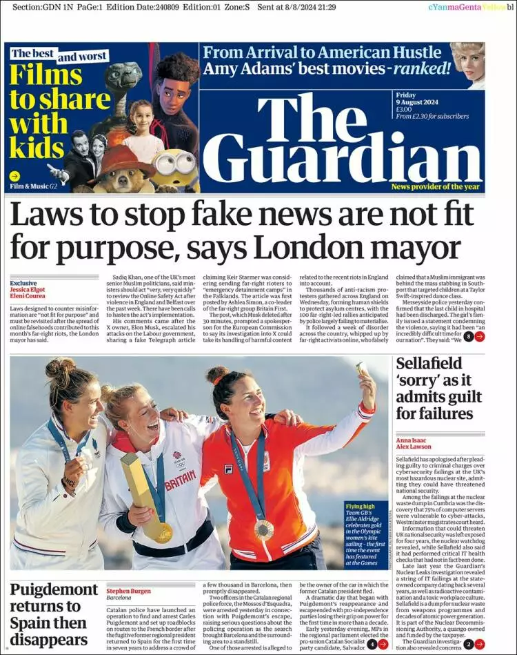 Prima-pagina-guardian-edizione-di-oggi-2024-08-09