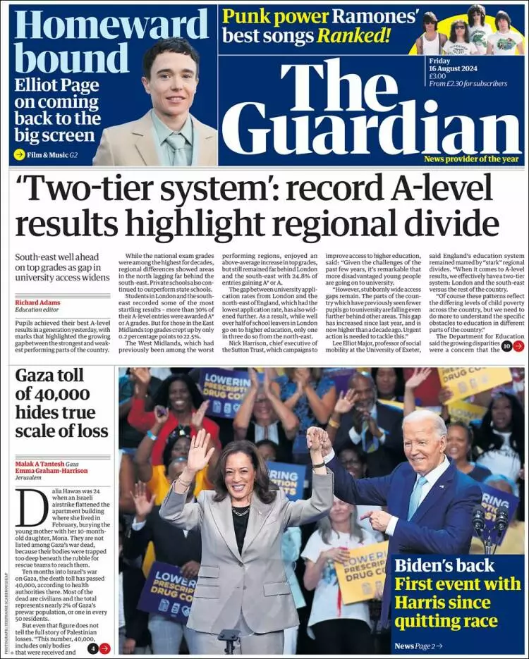 Prima-pagina-guardian-edizione-di-oggi-2024-08-16