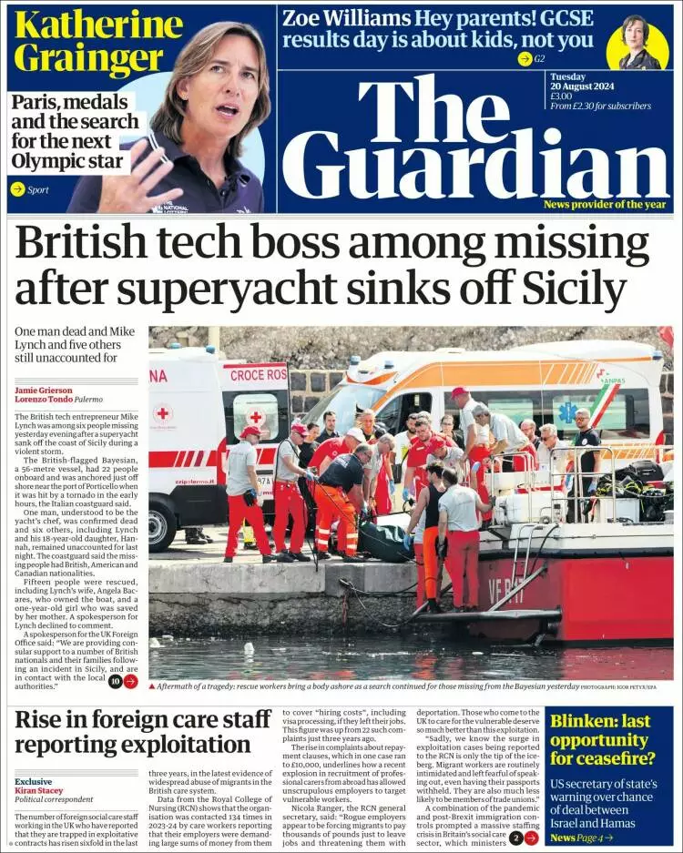 Prima-pagina-guardian-edizione-di-oggi-2024-08-20