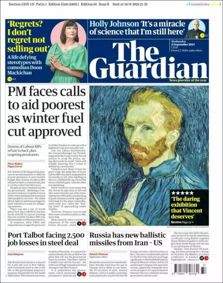 Prima-pagina-guardian-edizione-di-oggi-2024-09-11