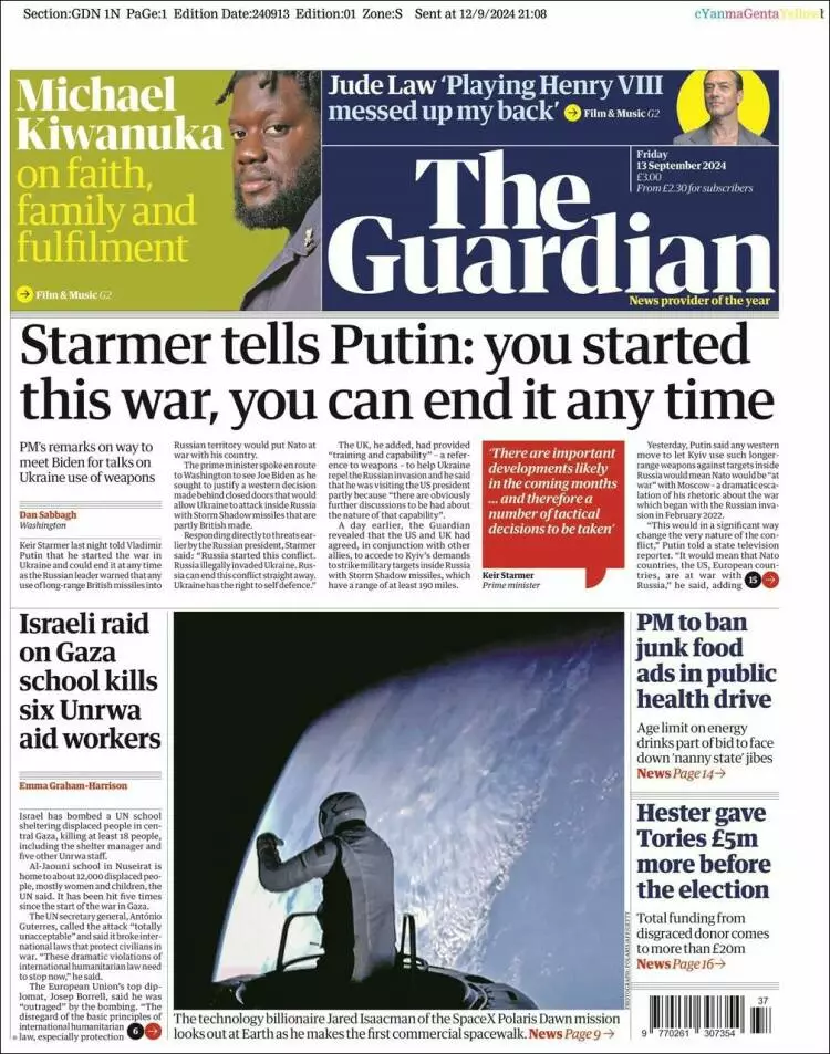 Prima-pagina-guardian-edizione-di-oggi-2024-09-13