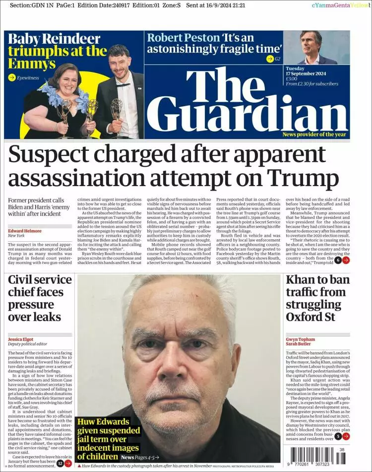 Prima-pagina-guardian-edizione-di-oggi-2024-09-17