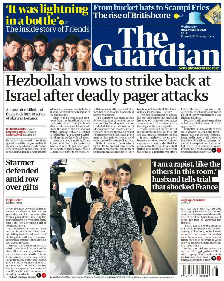 Prima-pagina-guardian-edizione-di-oggi-2024-09-18