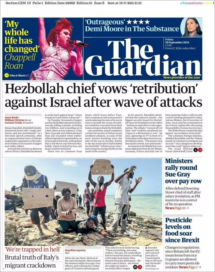 Prima-pagina-guardian-edizione-di-oggi-2024-09-20