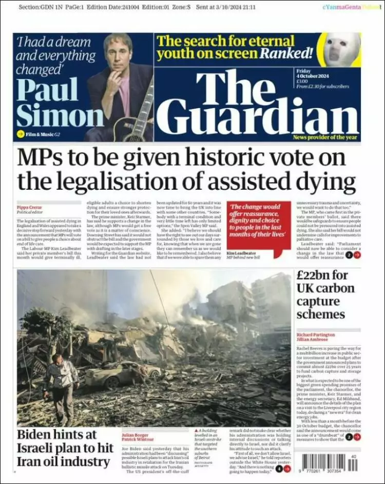 Prima-pagina-guardian-edizione-di-oggi-2024-10-04