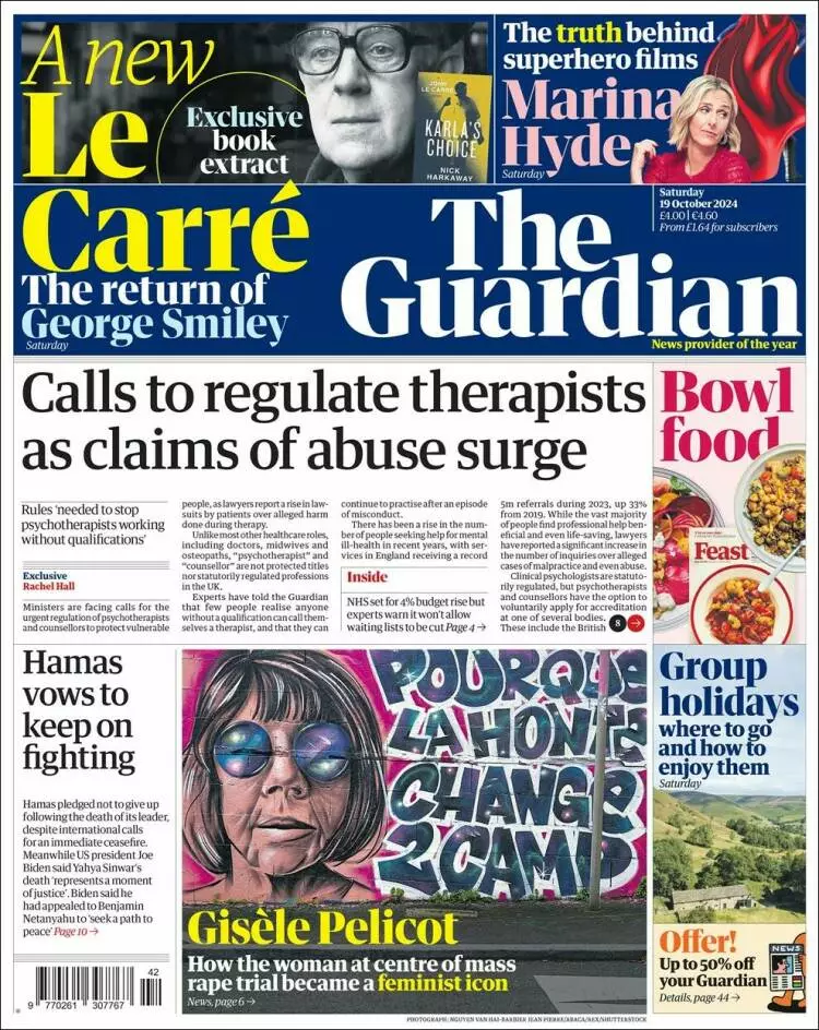 Prima-pagina-guardian-edizione-di-oggi-2024-10-19