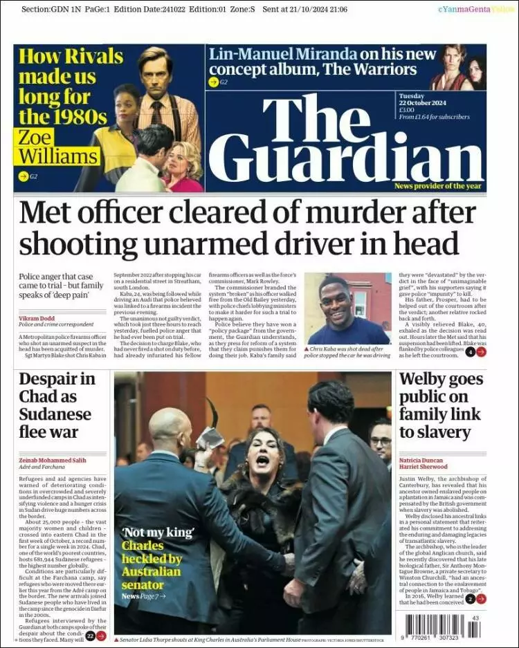 Prima-pagina-guardian-edizione-di-oggi-2024-10-22