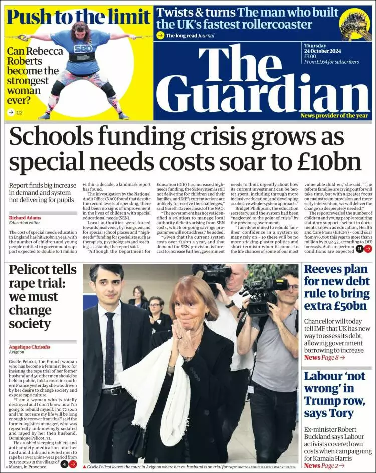 Prima-pagina-guardian-edizione-di-oggi-2024-10-24