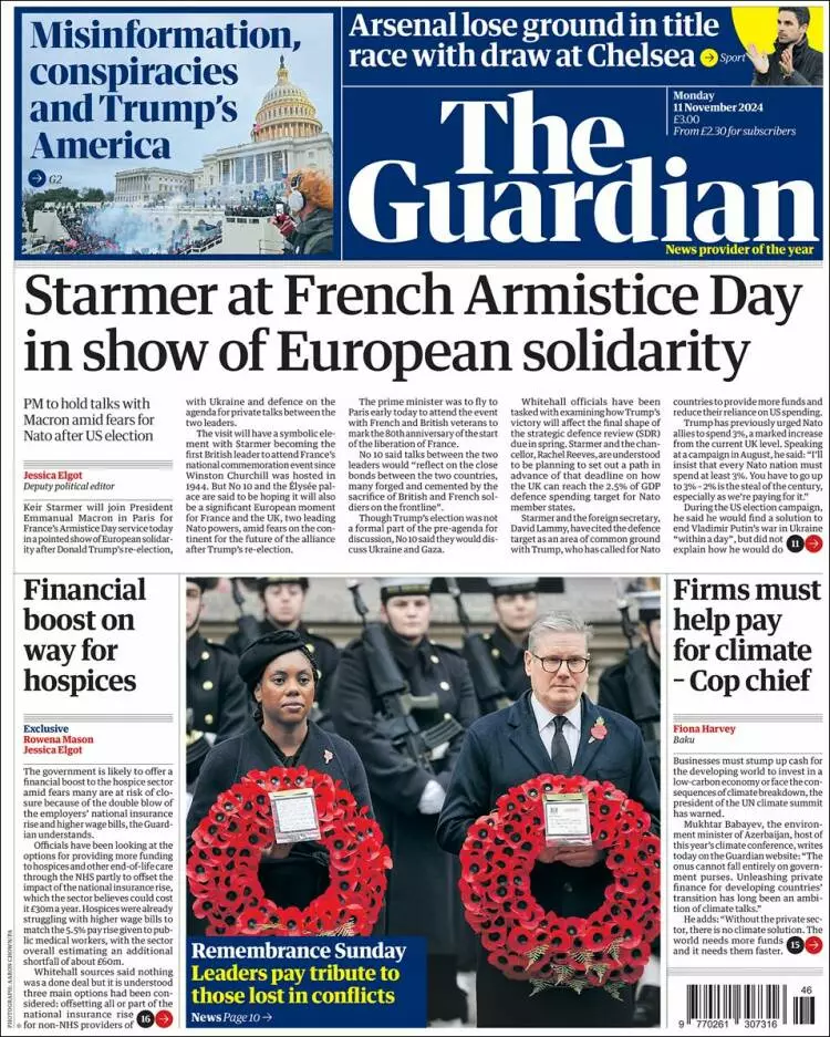 Prima-pagina-guardian-edizione-di-oggi-2024-11-11