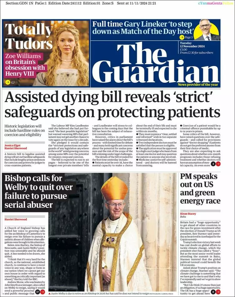 Prima-pagina-guardian-edizione-di-oggi-2024-11-12