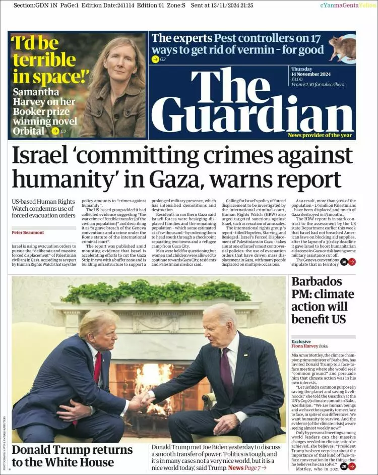 Prima-pagina-guardian-edizione-di-oggi-2024-11-14