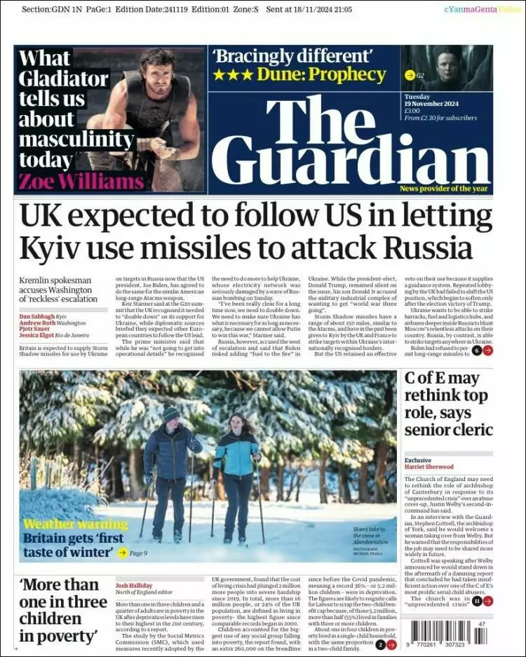 Prima-pagina-guardian-edizione-di-oggi-2024-11-19