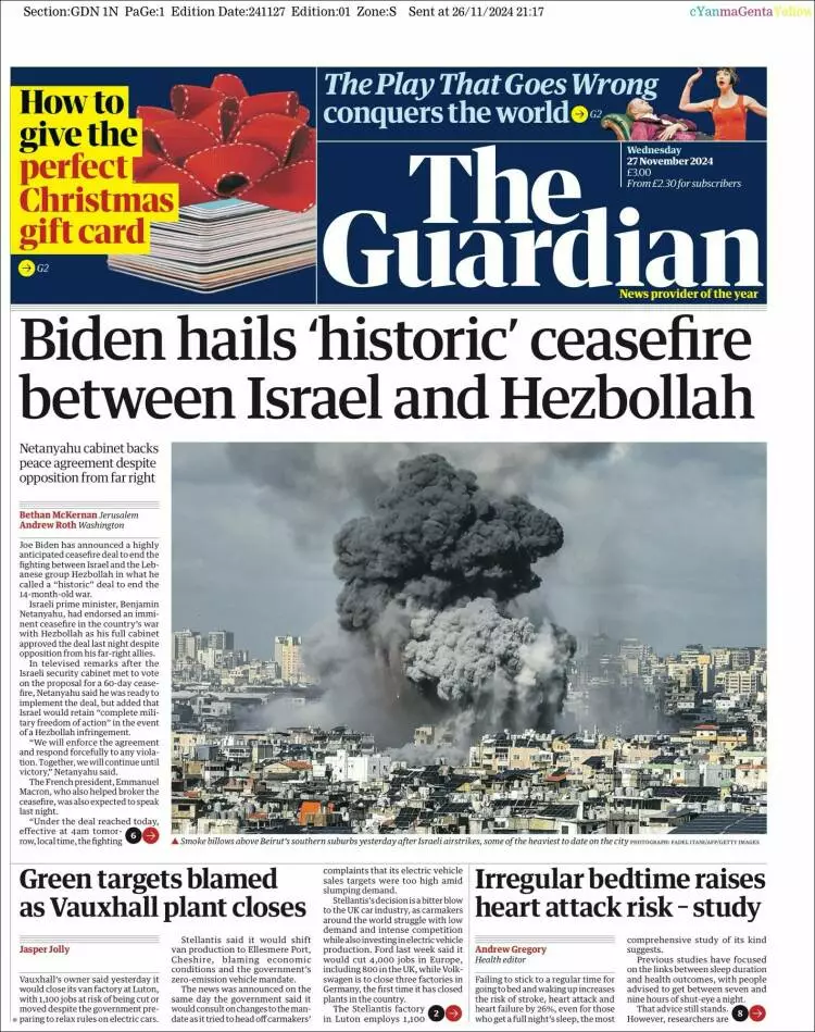 Prima-pagina-guardian-edizione-di-oggi-2024-11-27