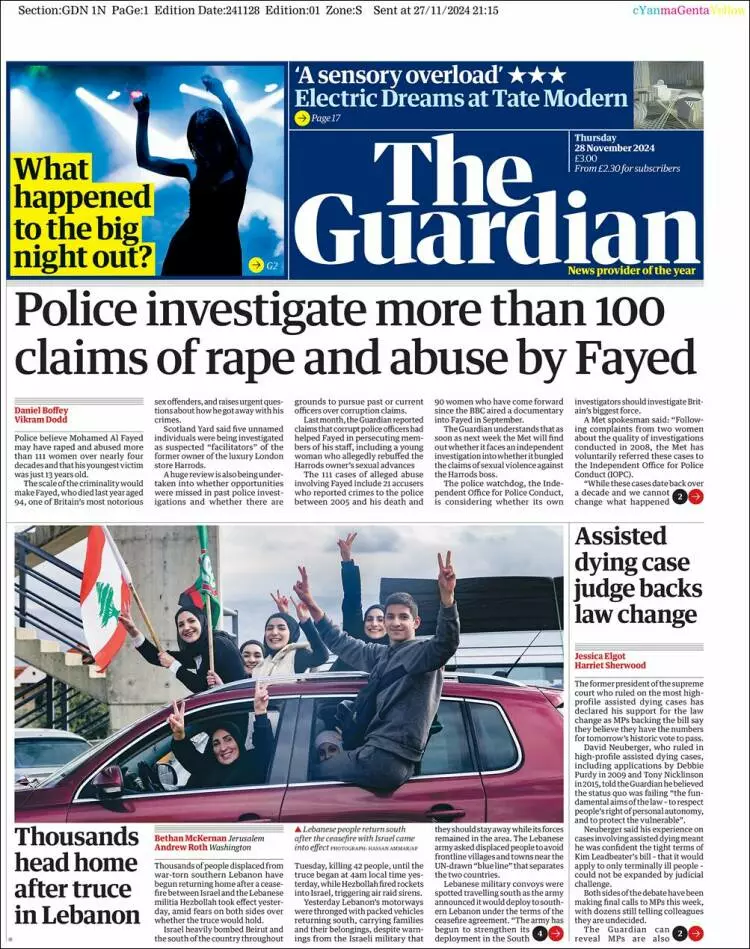 Prima-pagina-guardian-edizione-di-oggi-2024-11-28