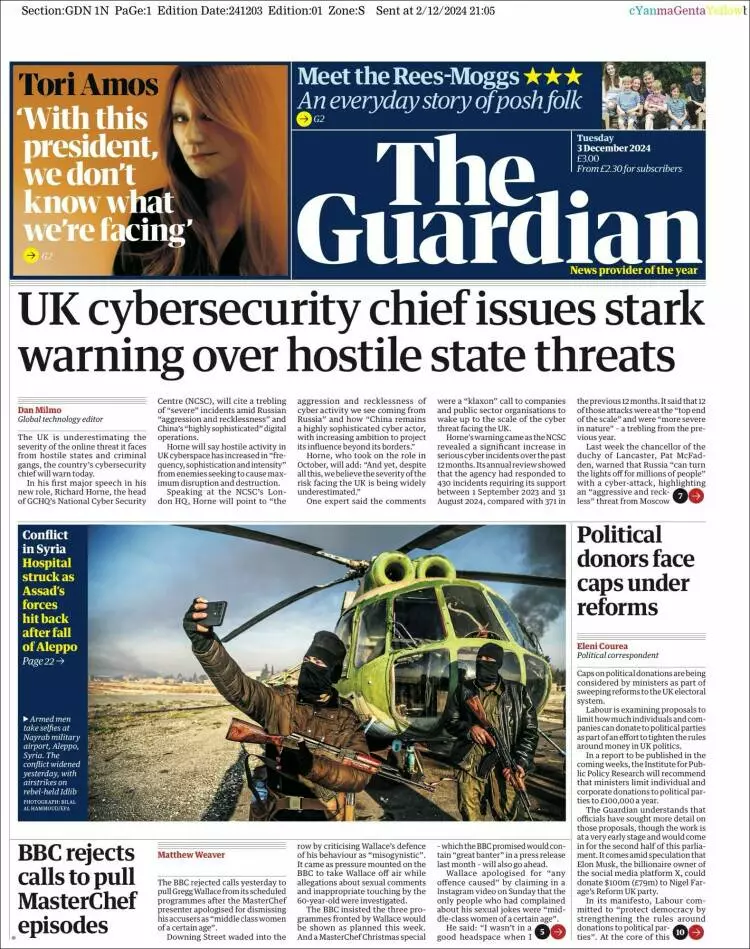 Prima-pagina-guardian-edizione-di-oggi-2024-12-03