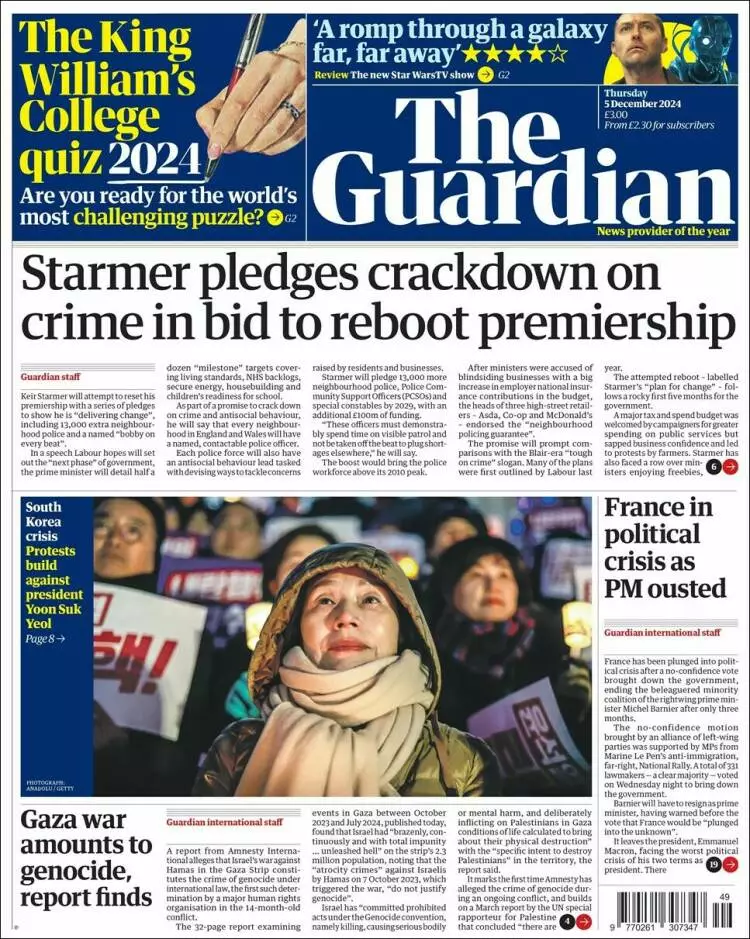 Prima-pagina-guardian-edizione-di-oggi-2024-12-05