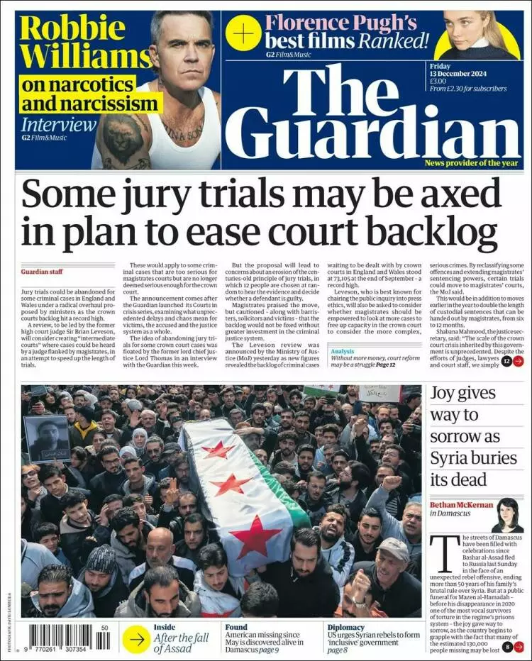 Prima-pagina-guardian-edizione-di-oggi-2024-12-13