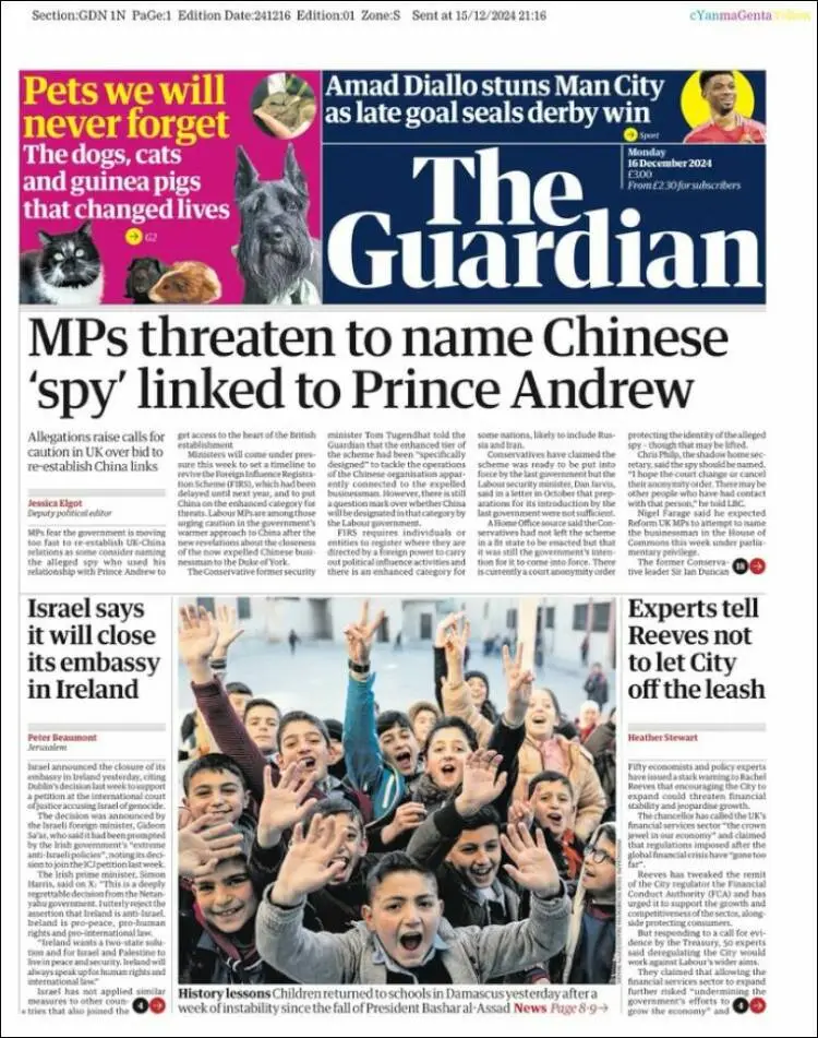 Prima-pagina-guardian-edizione-di-oggi-2024-12-16